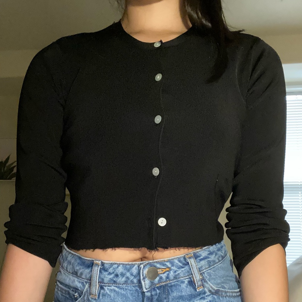 Cropped Black Button Up Cardigan